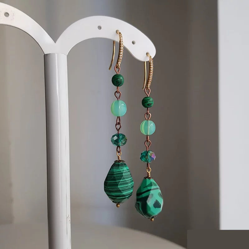 Orecchini Amo con Goccia in Malachite