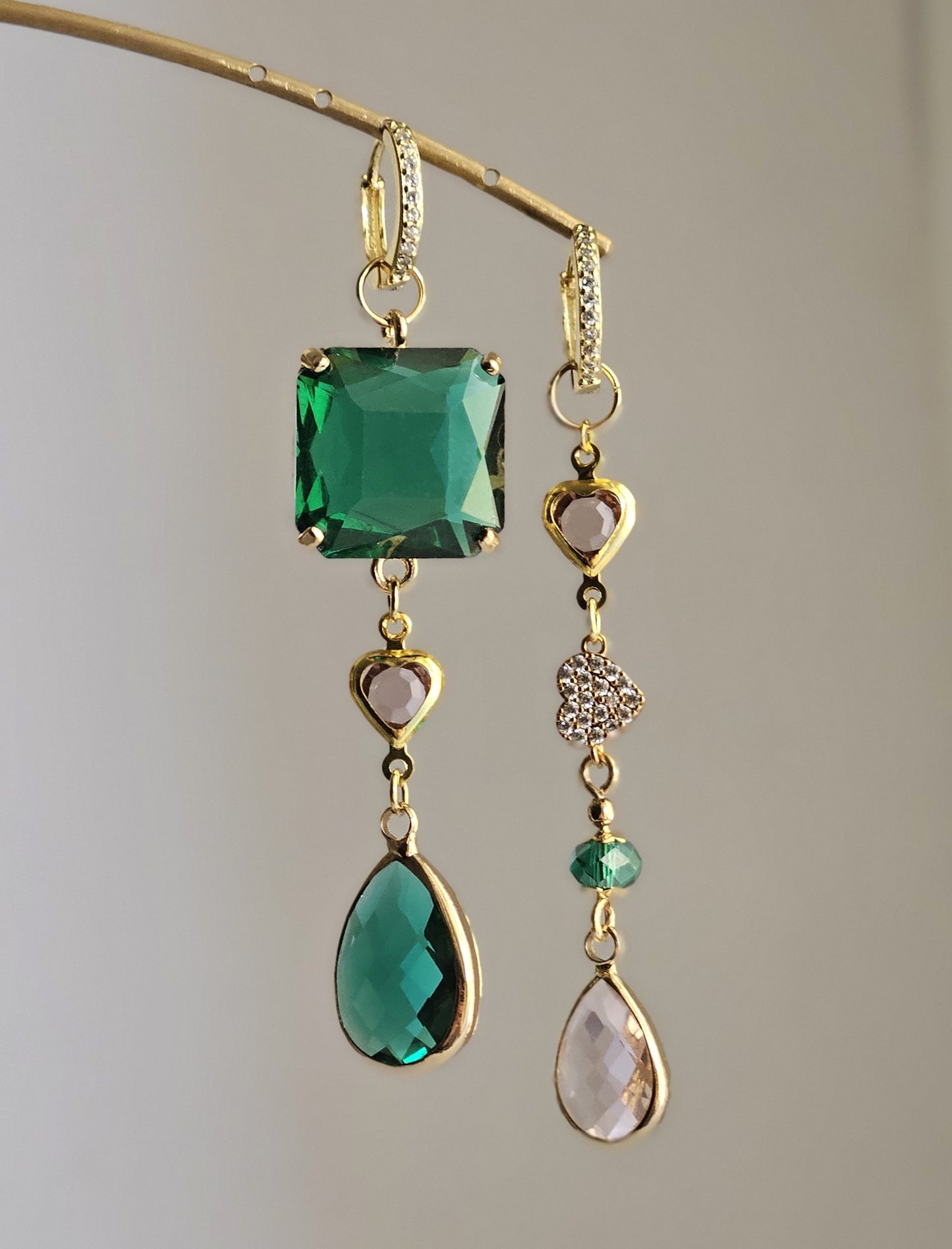 Orecchini strass verde smeraldo e rosa
