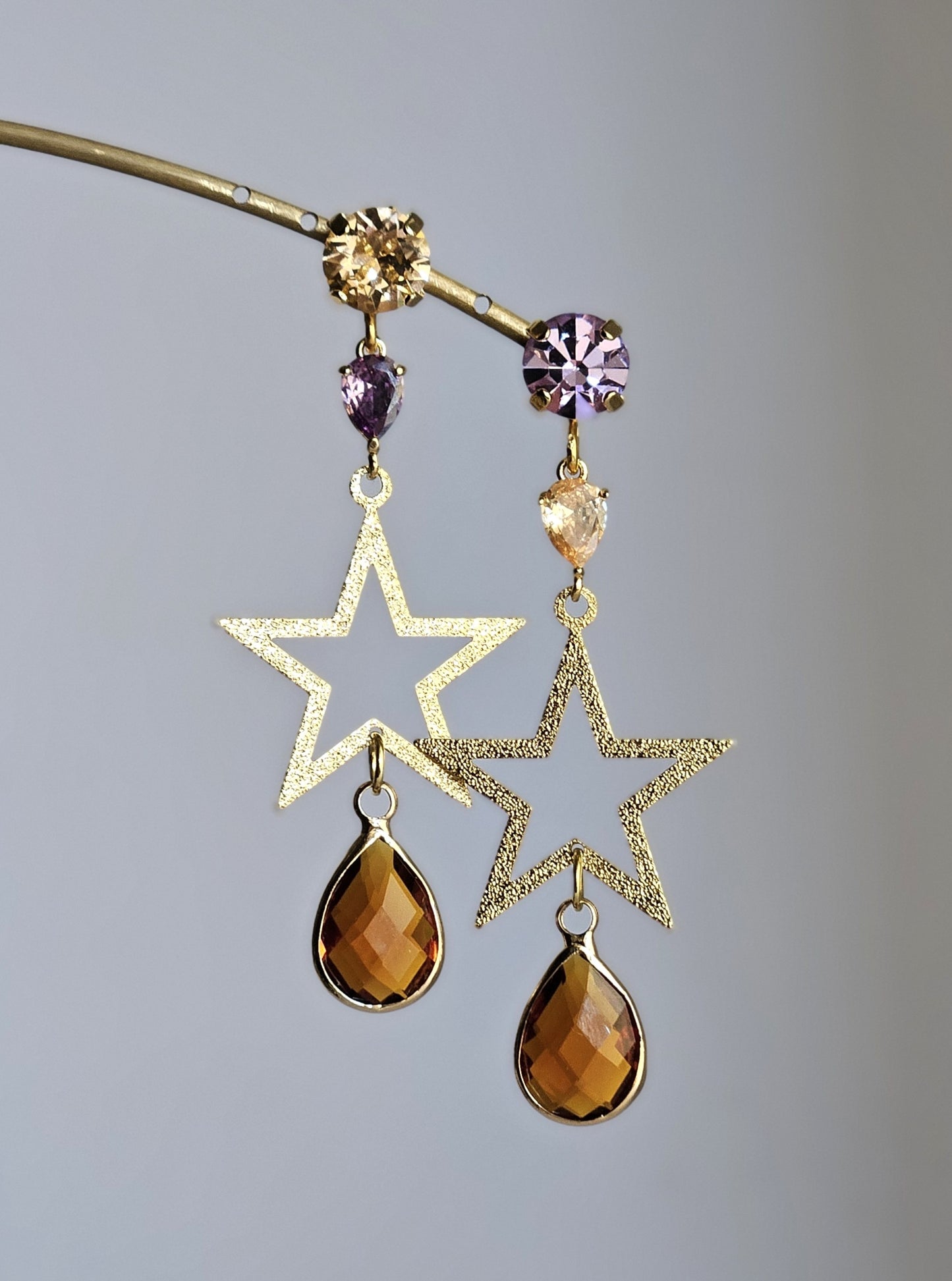 Orecchini stelle e strass glicine e champagne