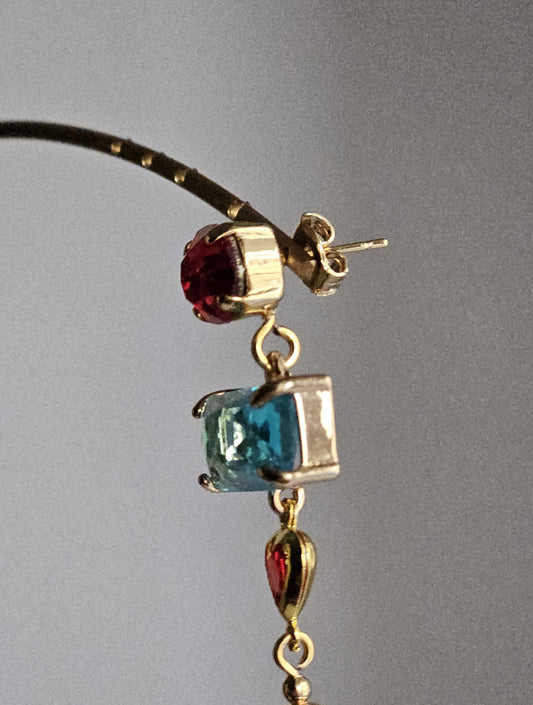 Orecchini strass rosso turchese