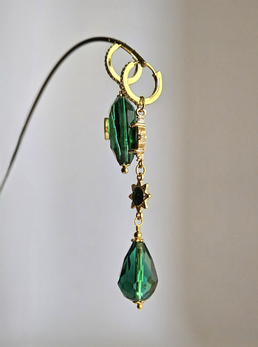 Orecchini cuore smeraldo e strass