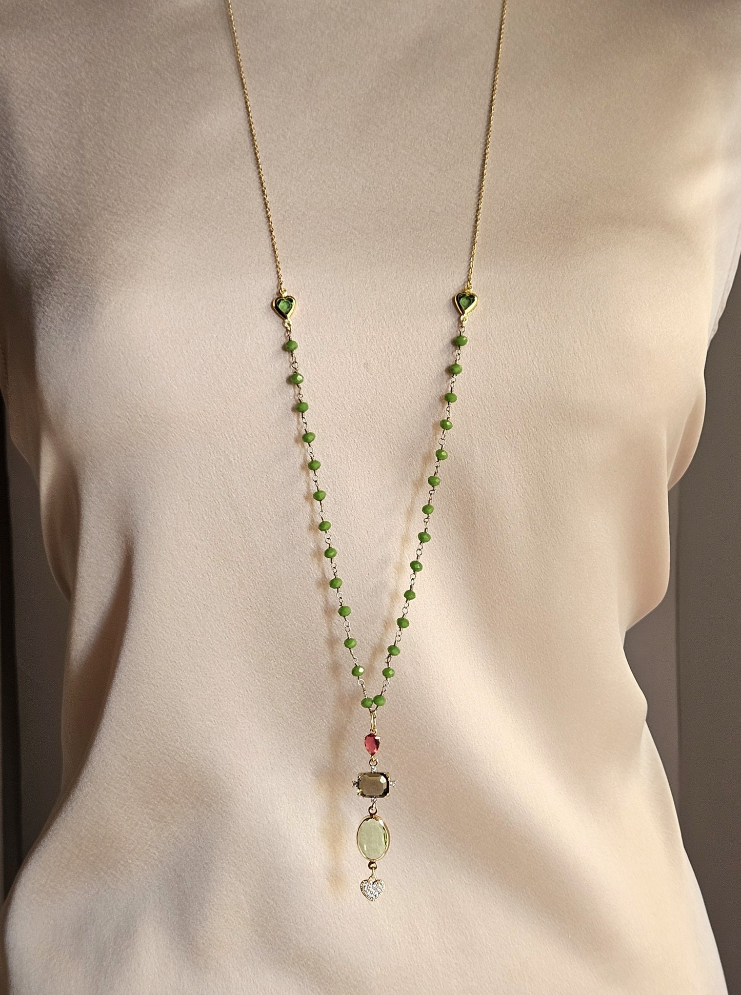 Collana strass fumo e verde acido