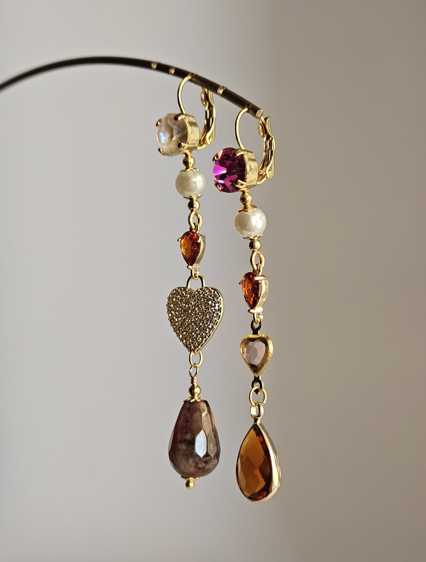 Orecchini strass fucsia e panna