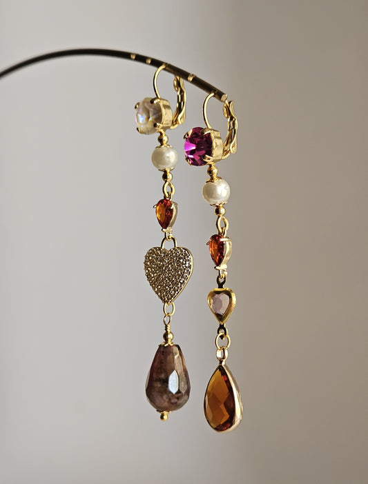 Orecchini strass fucsia e panna