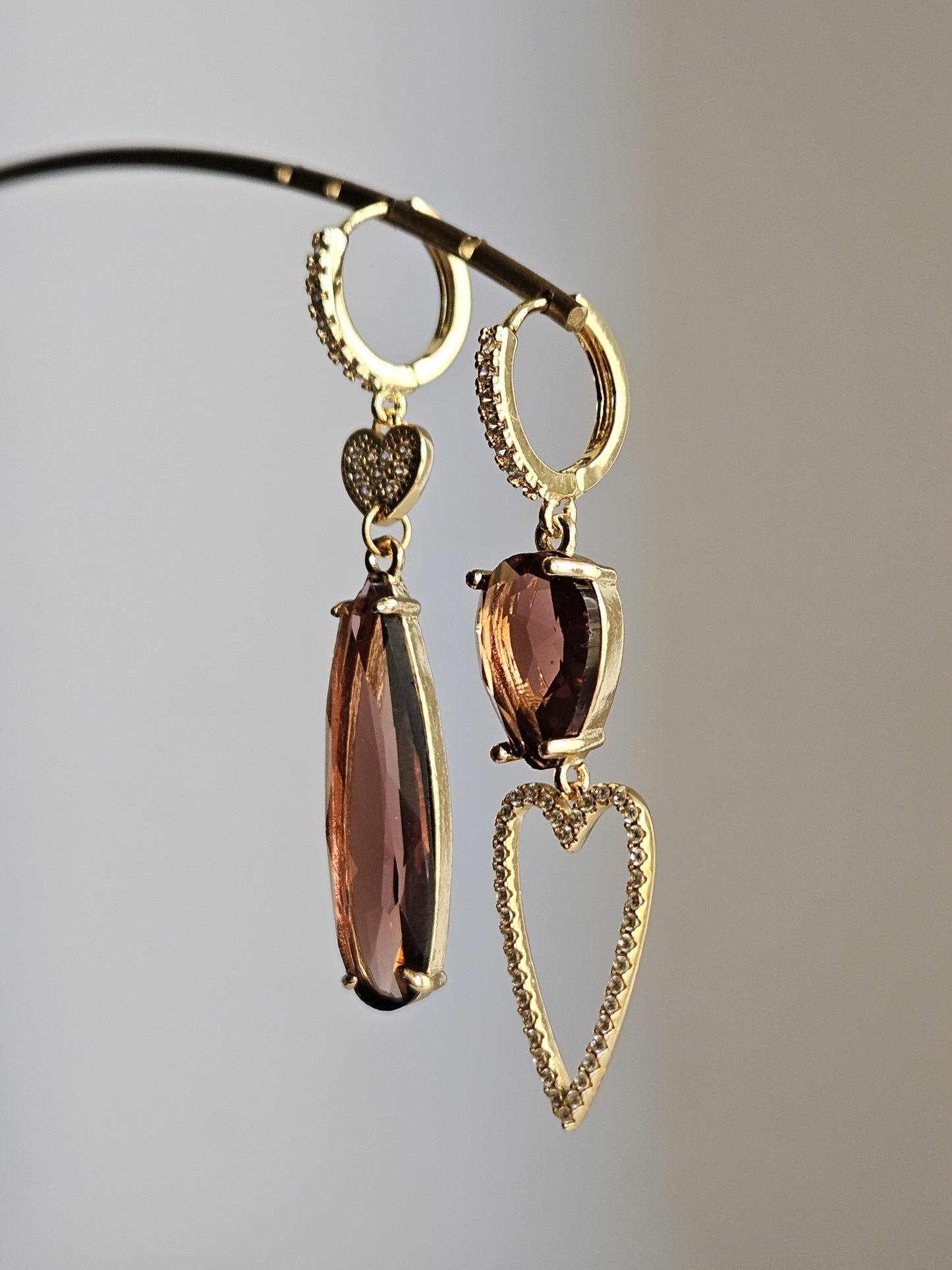 Orecchini cuore filo strass e vino