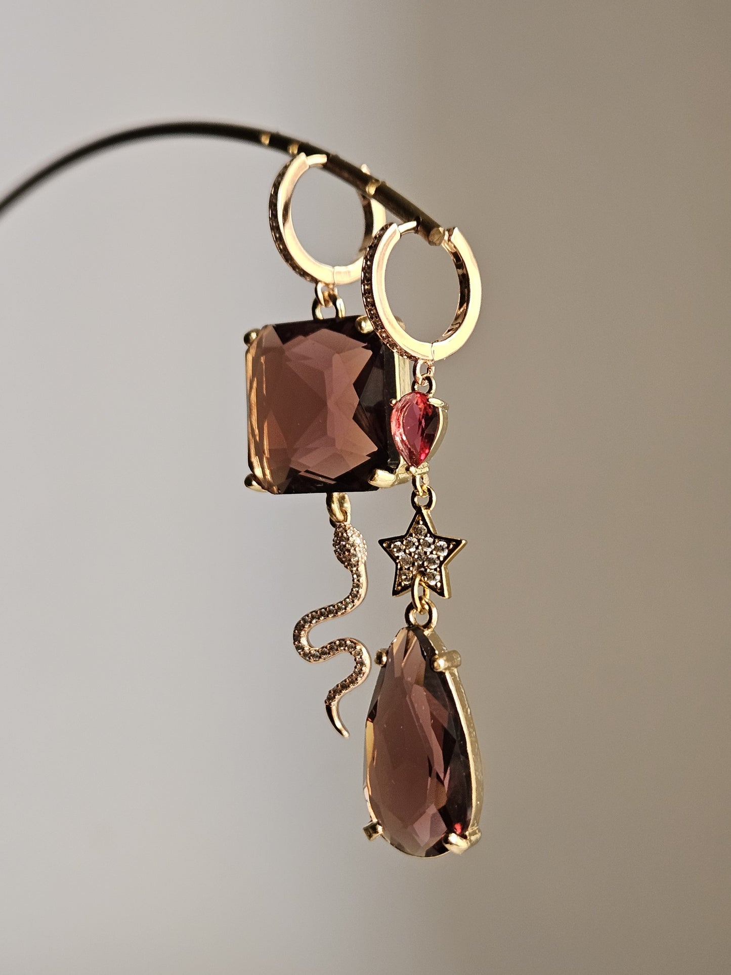 Orecchini strass vino e snake