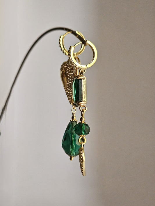 Orecchini cuori strass e smeraldo