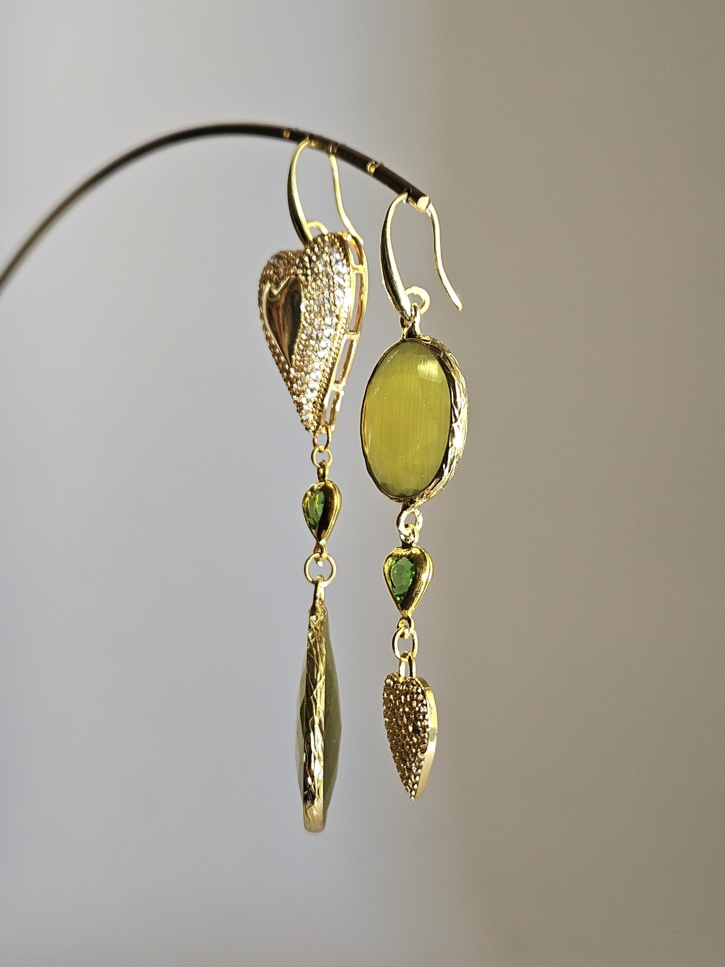 Orecchini cuori strass e verde mela