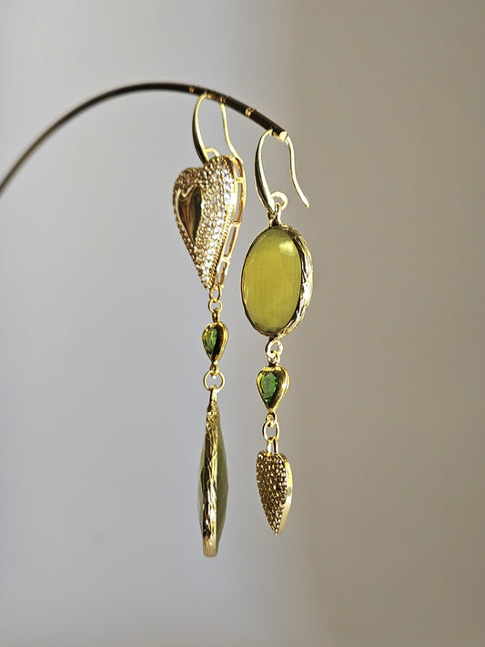 Orecchini cuori strass e verde mela