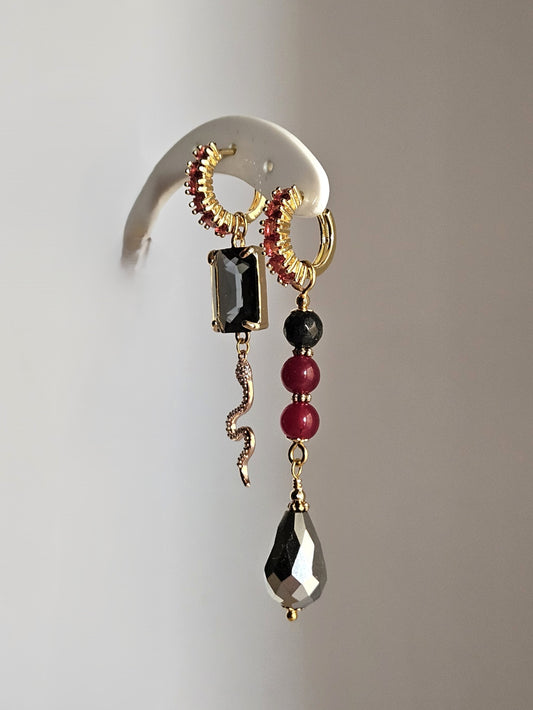 Orecchini snake amaranto e grigio - Doppio utilizzo -