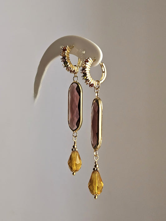 Orecchini strass vino e ambra - Doppio utilizzo -