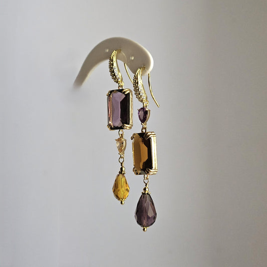 Orecchini strass ambra e melanzana