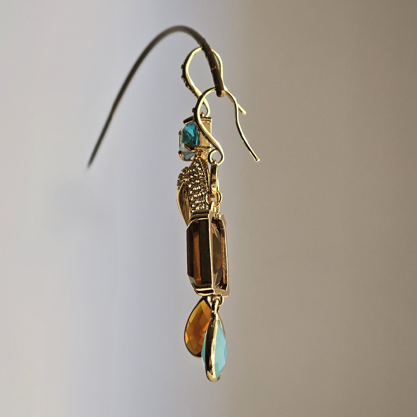 Orecchini cuore grande strass e caramello