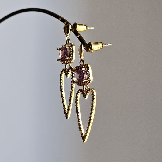 Orecchini cuore filo strass e glicine