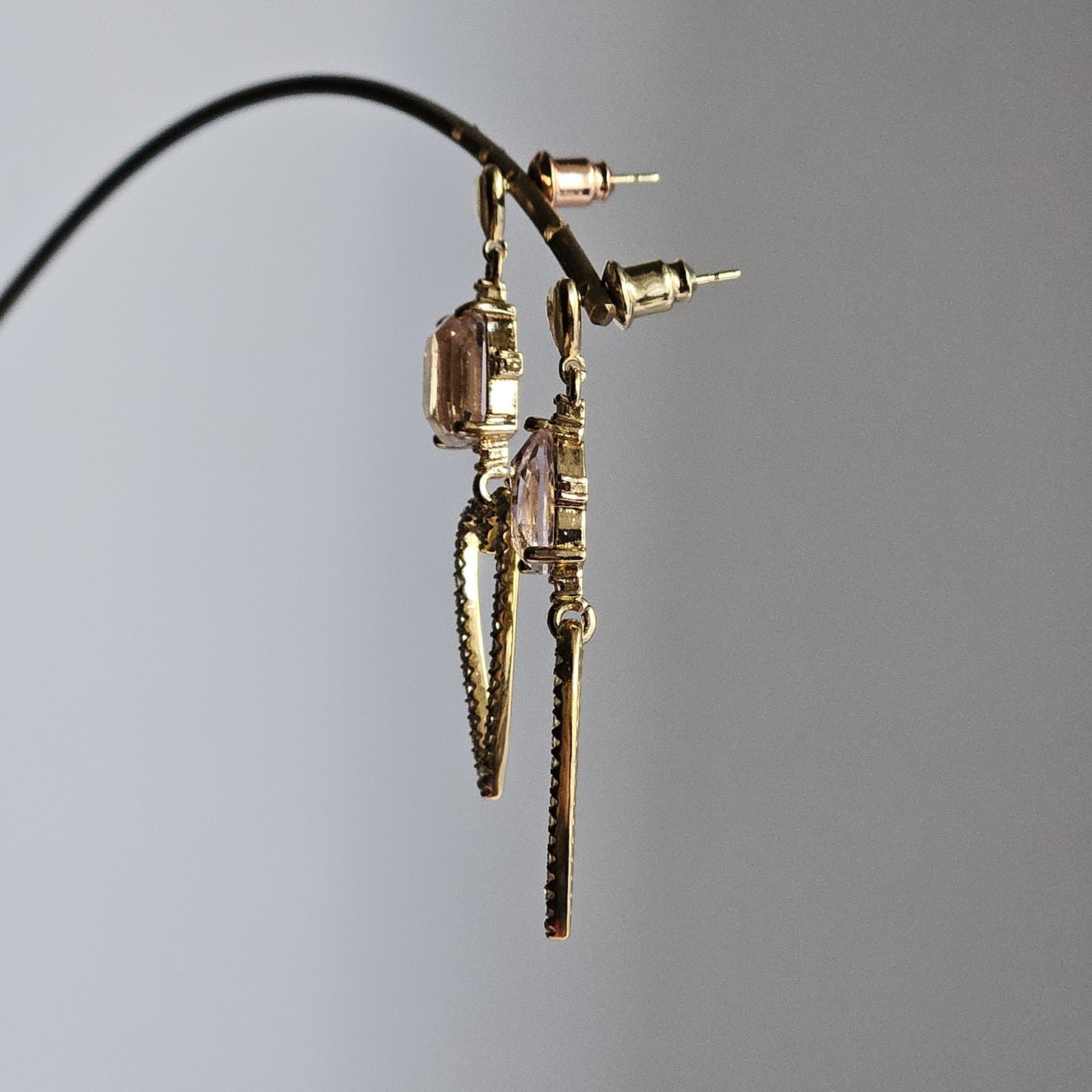 Orecchini cuore filo strass e rosa