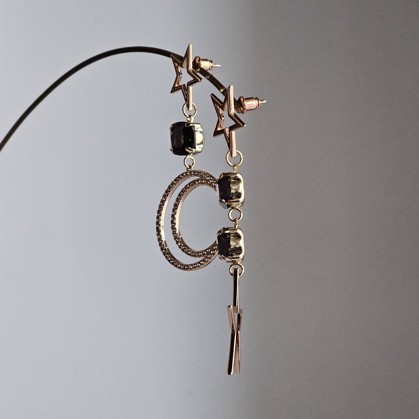 Orecchini stelle luna e strass viola