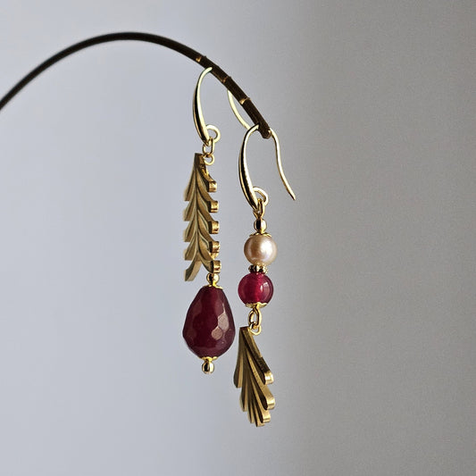 Orecchini felce amaranto perla - Contemporanea -