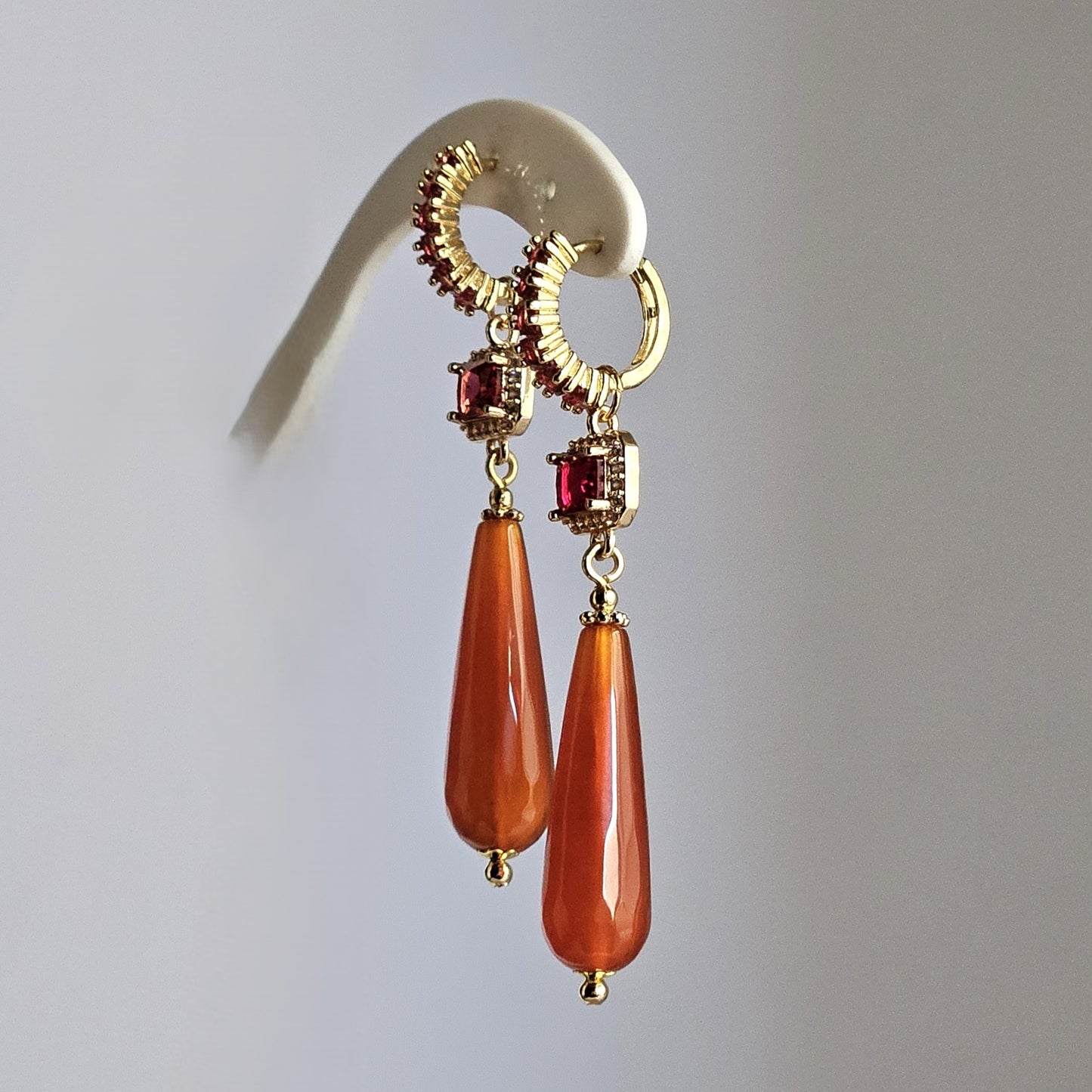 Orecchini strass amaranto e tangerine - Due in uno -