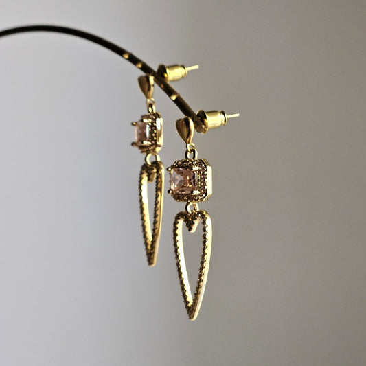 Orecchini cuore filo strass e rosa