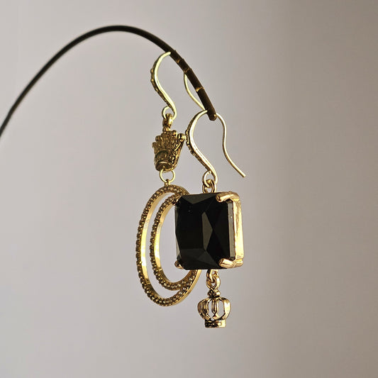 Orecchini corone luna strass e nero