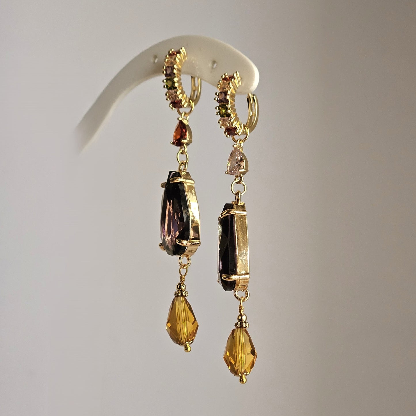 Orecchini strass viola e ambra - Due in uno -