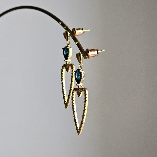Orecchini cuore filo strass e gocce blu