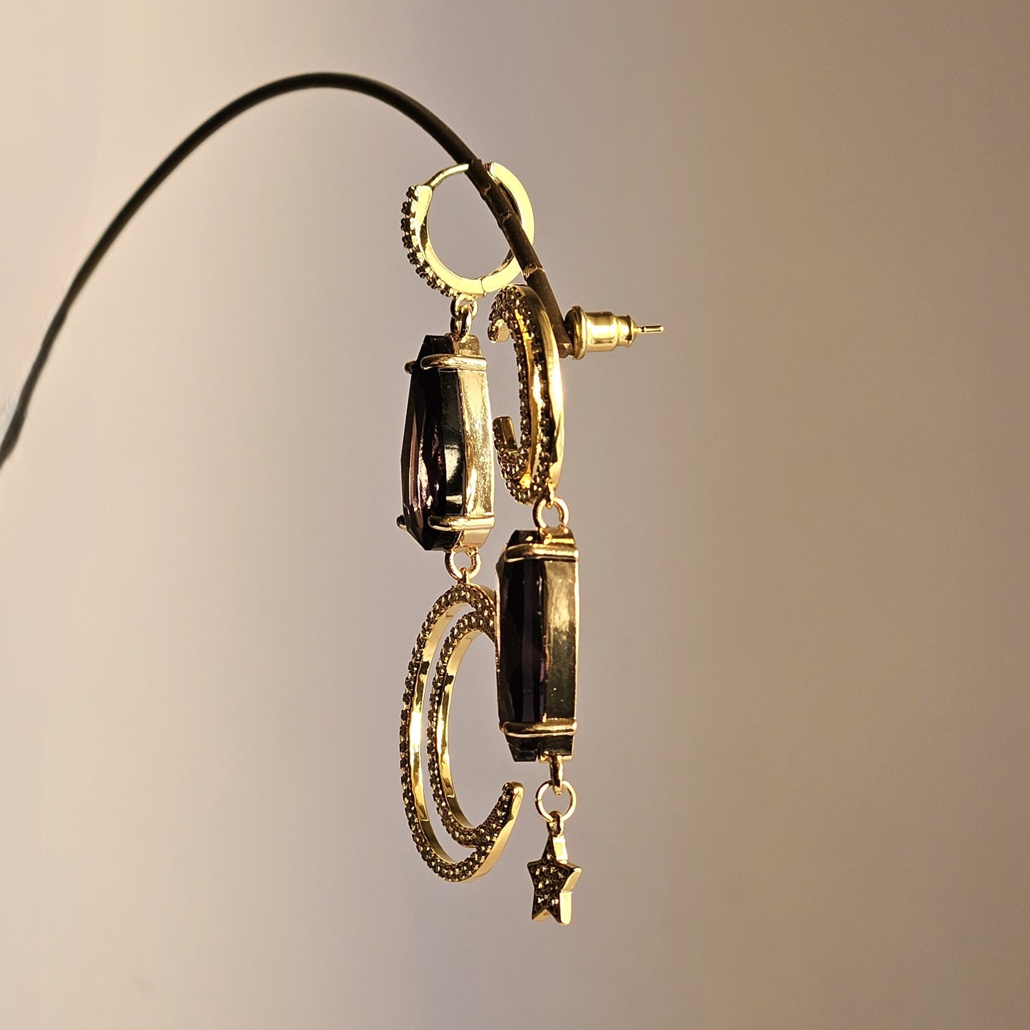Orecchini lune strass e gocce mirtillo