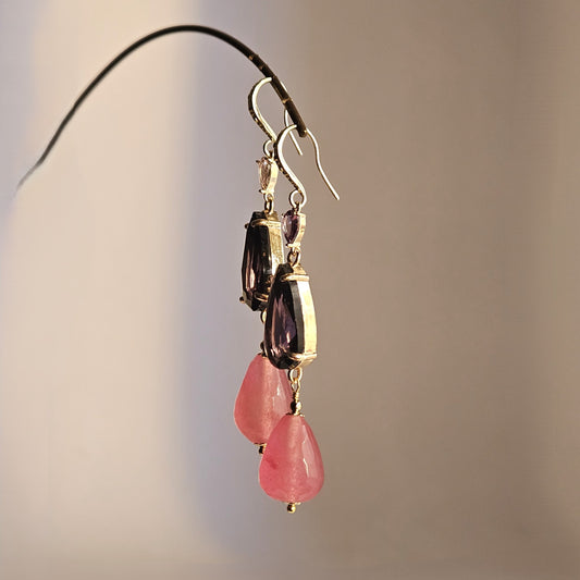 Orecchini strass rosa viola e melograno