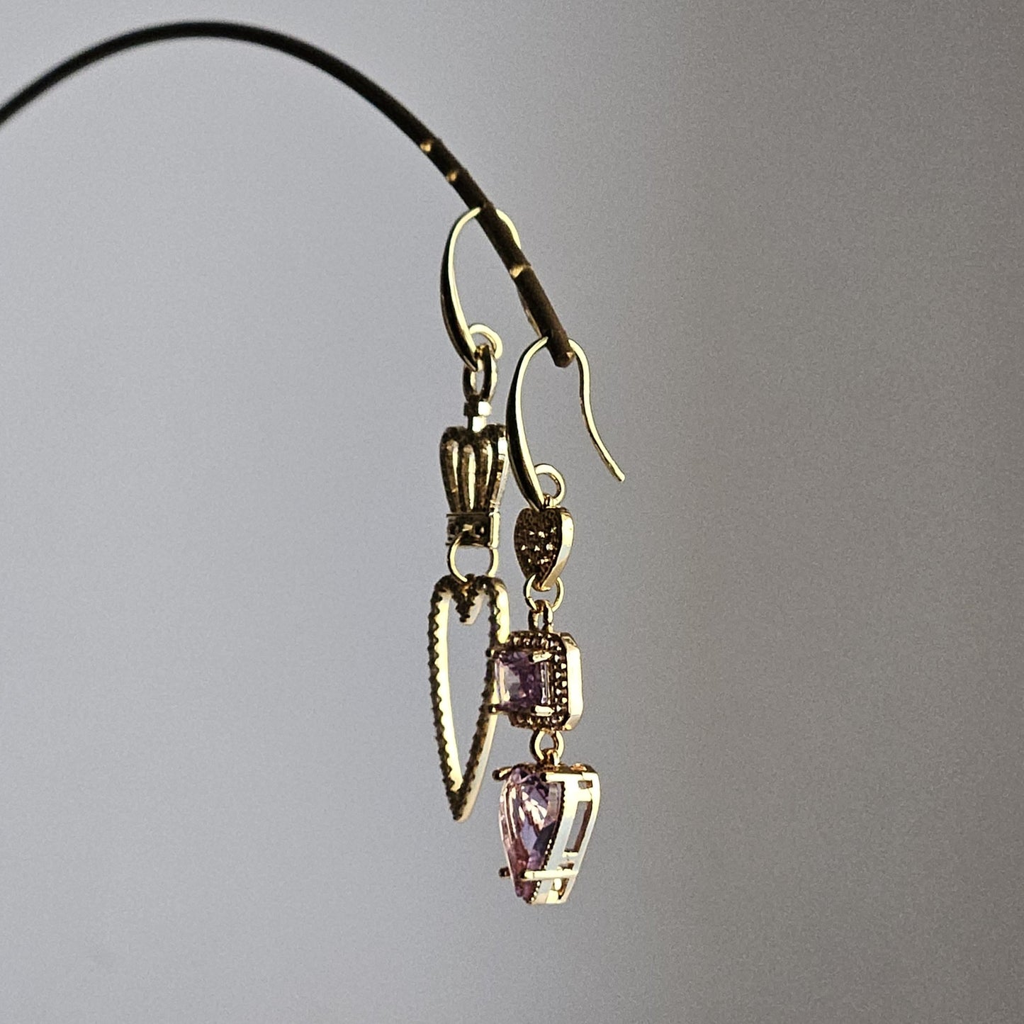 Orecchini cuori strass glicine e corona