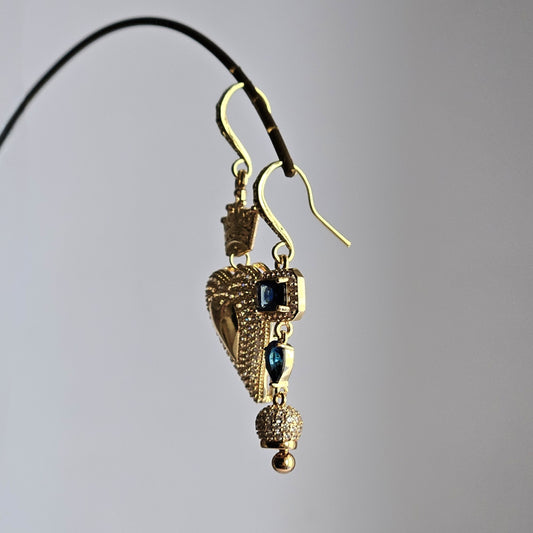 Orecchini cuore grande strass corona e bell