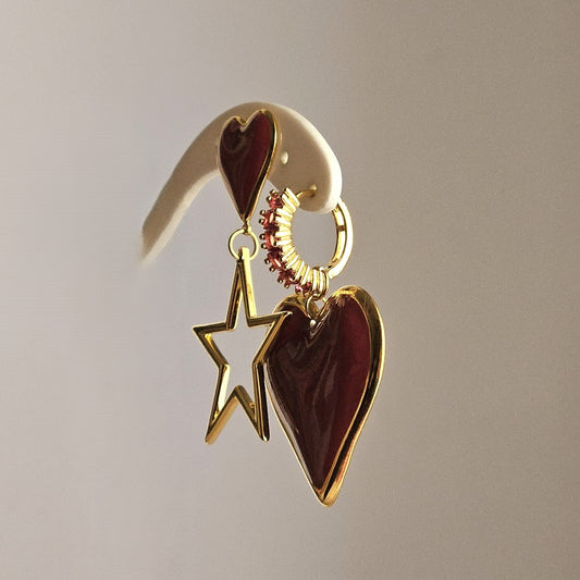 Orecchini cuori Burgundy e stella