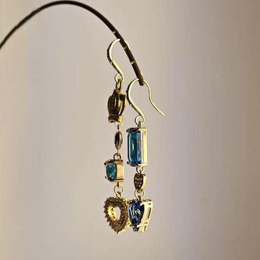 Orecchini cuori di strass e turchese