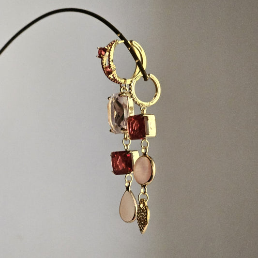 Orecchini strass rosa amaranto e cuori