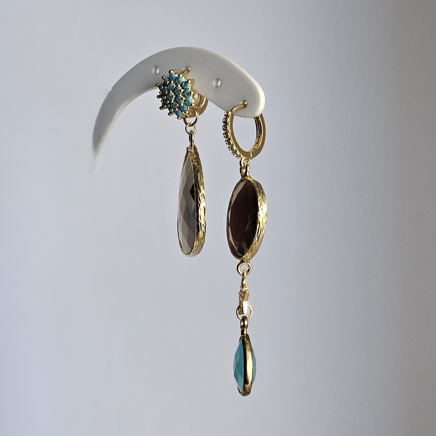 Orecchini fiore di strass turchese - Due in uno -