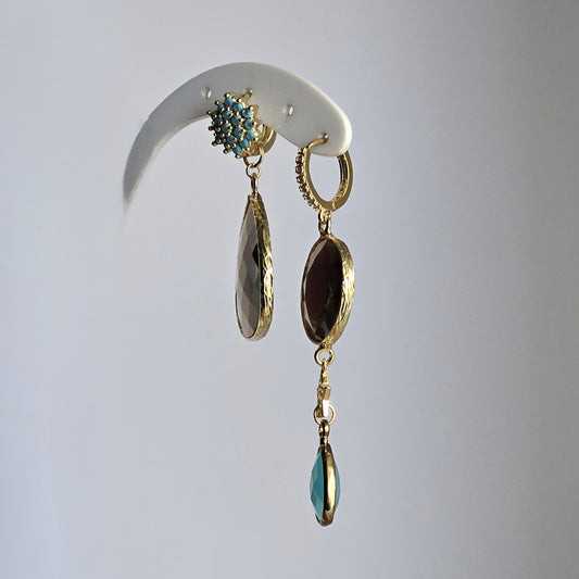 Orecchini fiore di strass turchese - Due in uno -