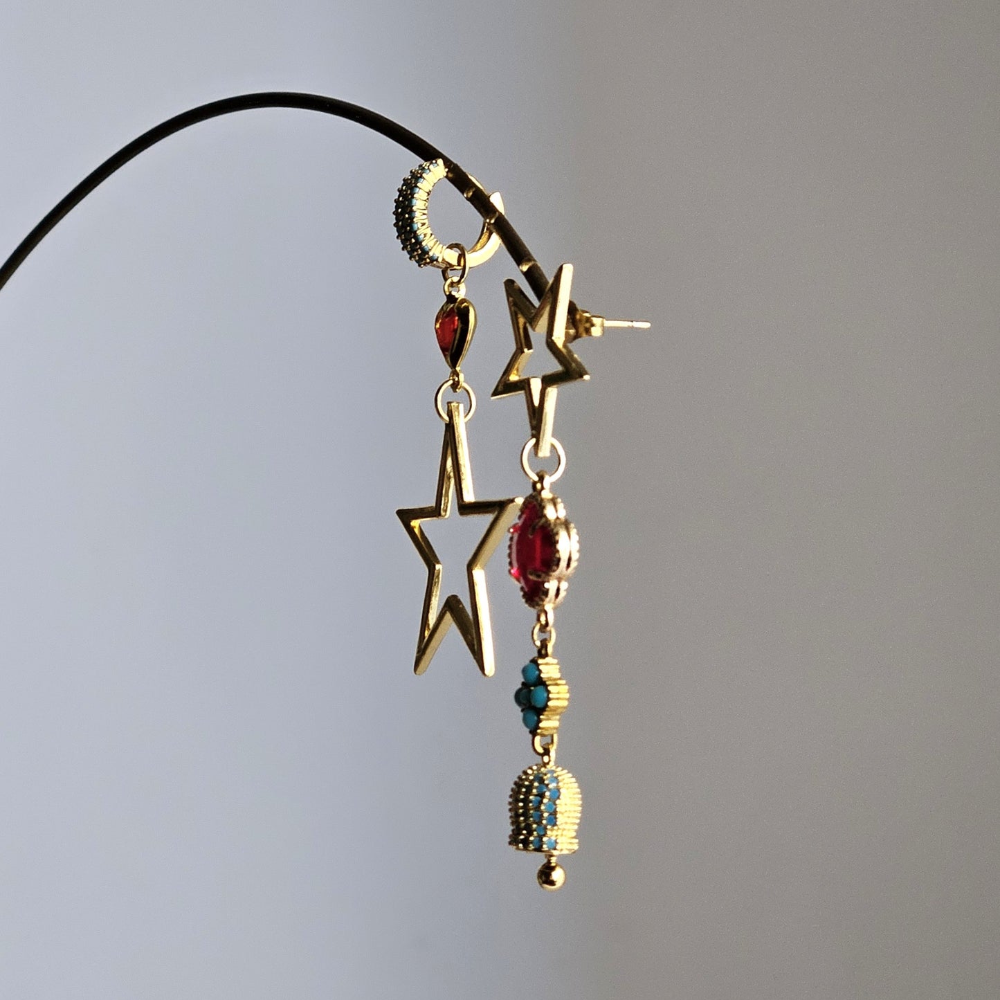 Orecchini Stars rosso turchese e bell