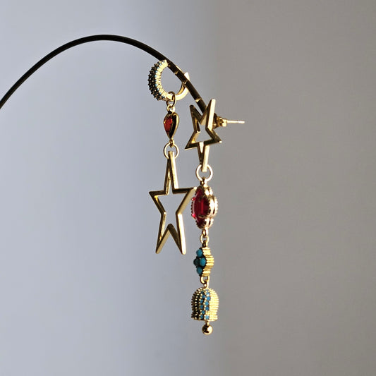 Orecchini Stars rosso turchese e bell