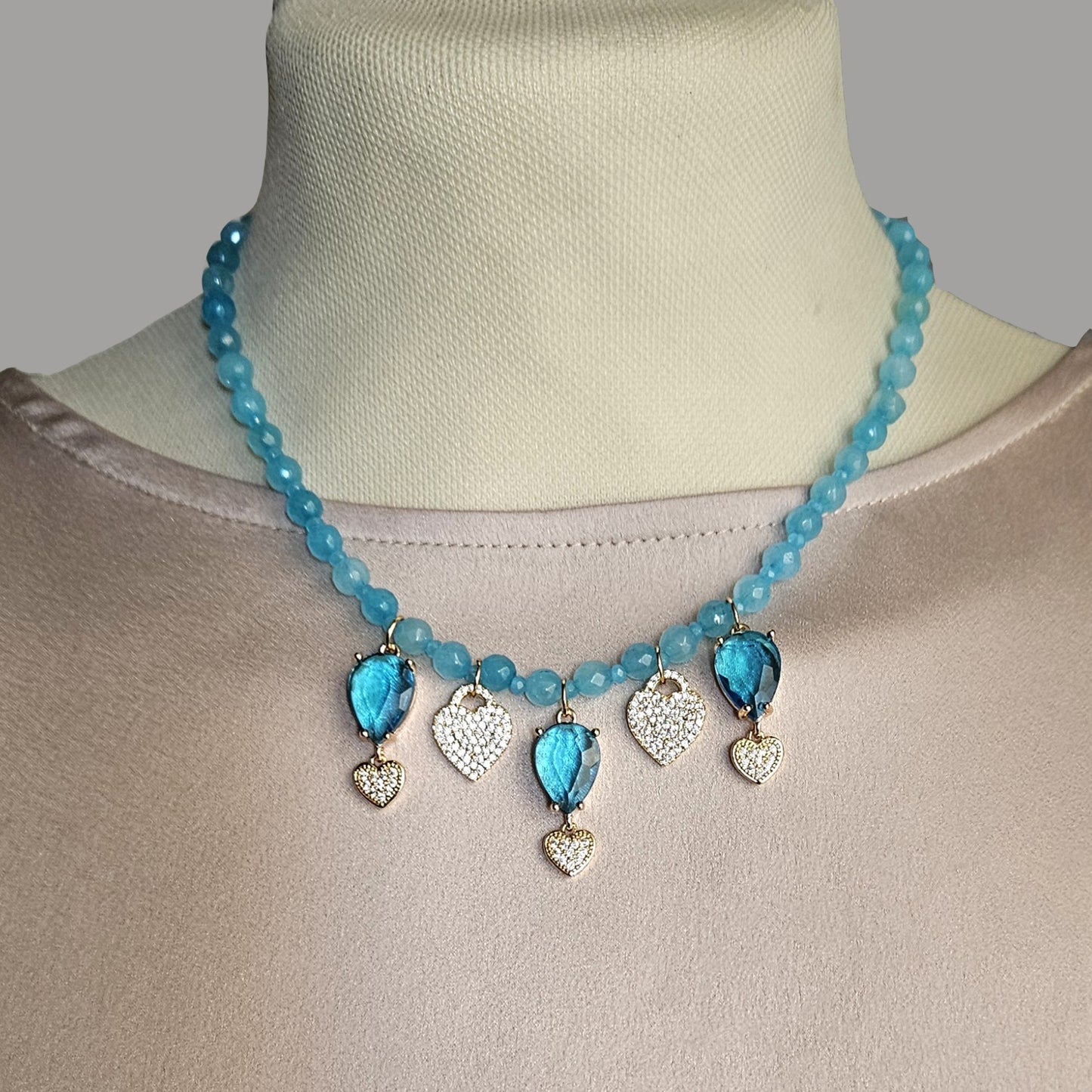 Girocollo gocce di mare e cuori strass