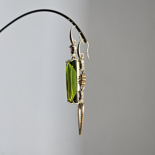 Orecchini kiwi viola margherita e cuore strass