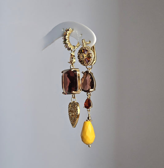 Orecchini vino multi-color e cuore strass -Due in uno-