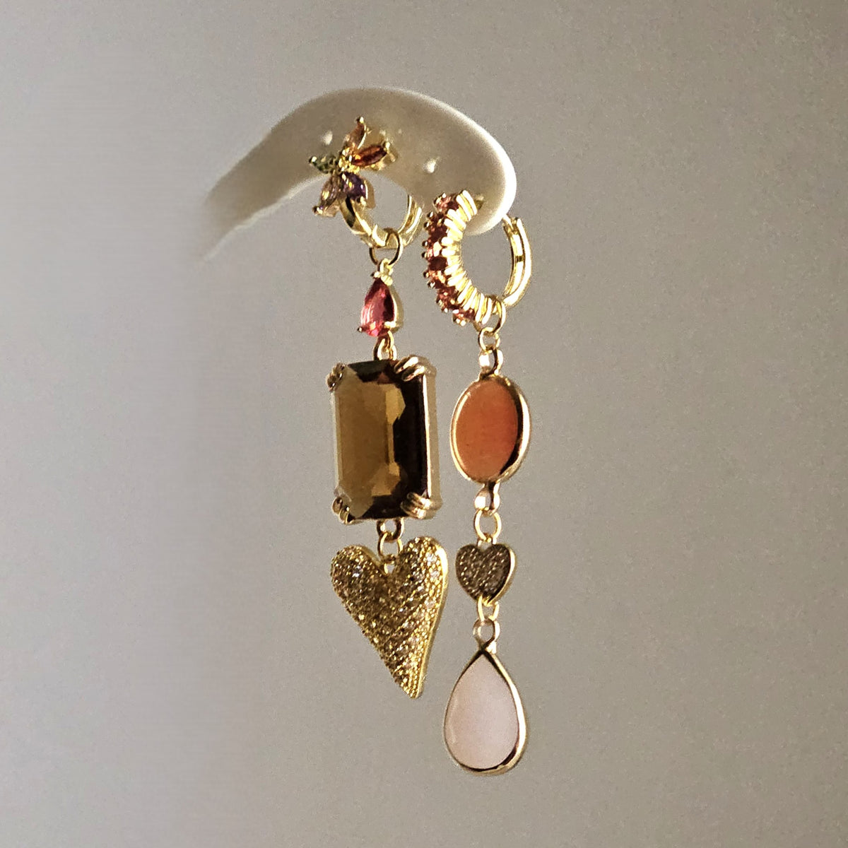 Orecchini Tangerine Marsala e cuori strass - Due in uno -