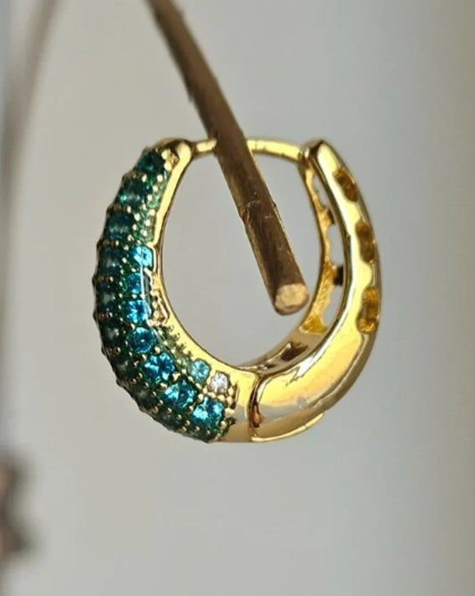 Orecchini fascia strass a goccia - oro e turchese
