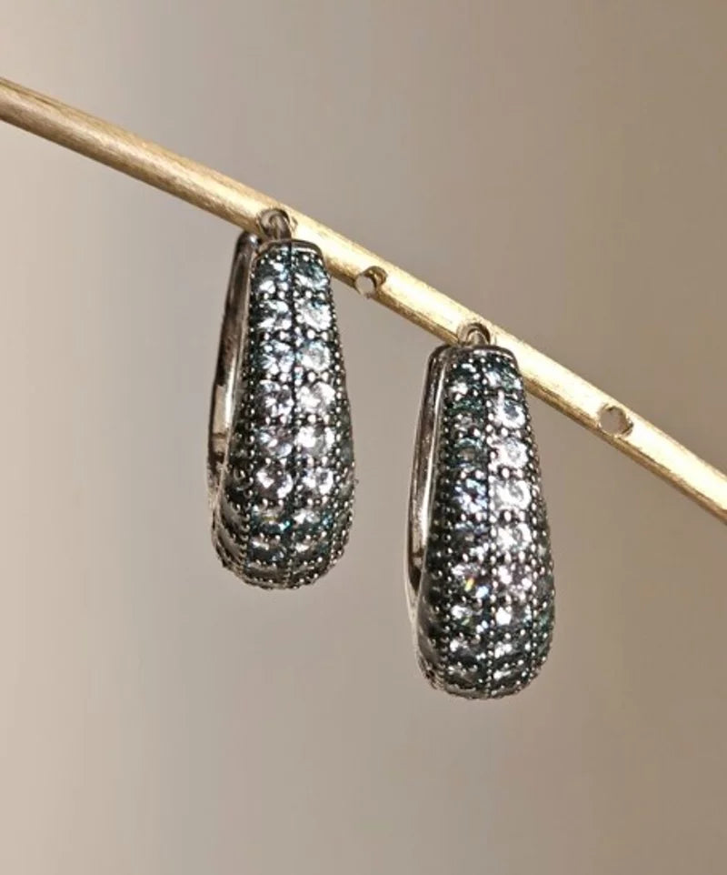 Orecchini fascia strass a goccia - argento e verde