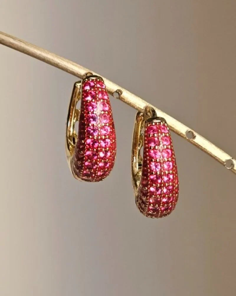Orecchini fascia strass a goccia - oro e rosso