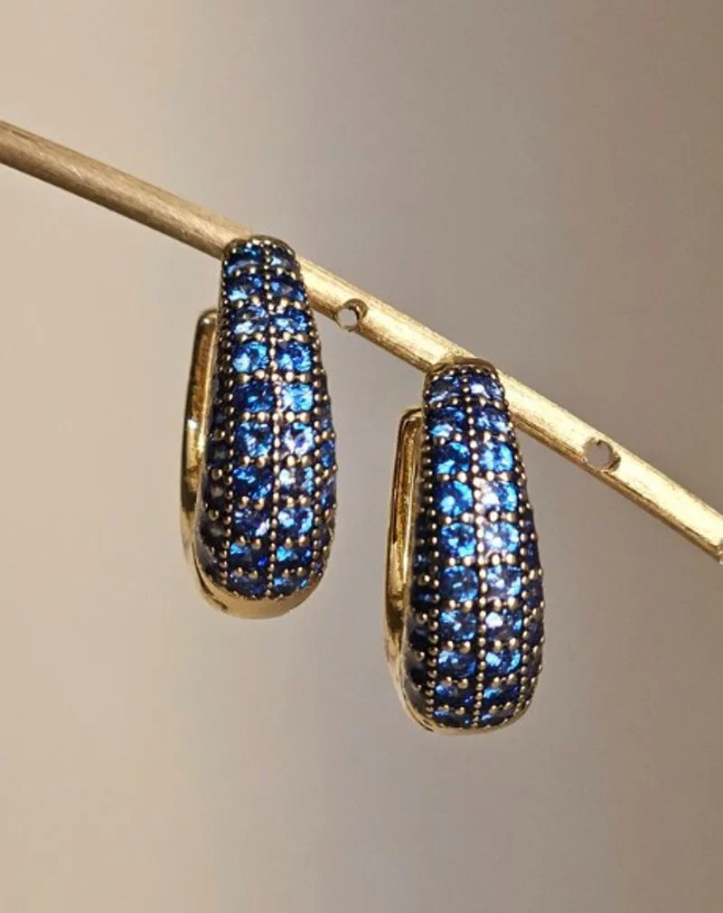 Orecchini fascia strass a goccia - oro e blu