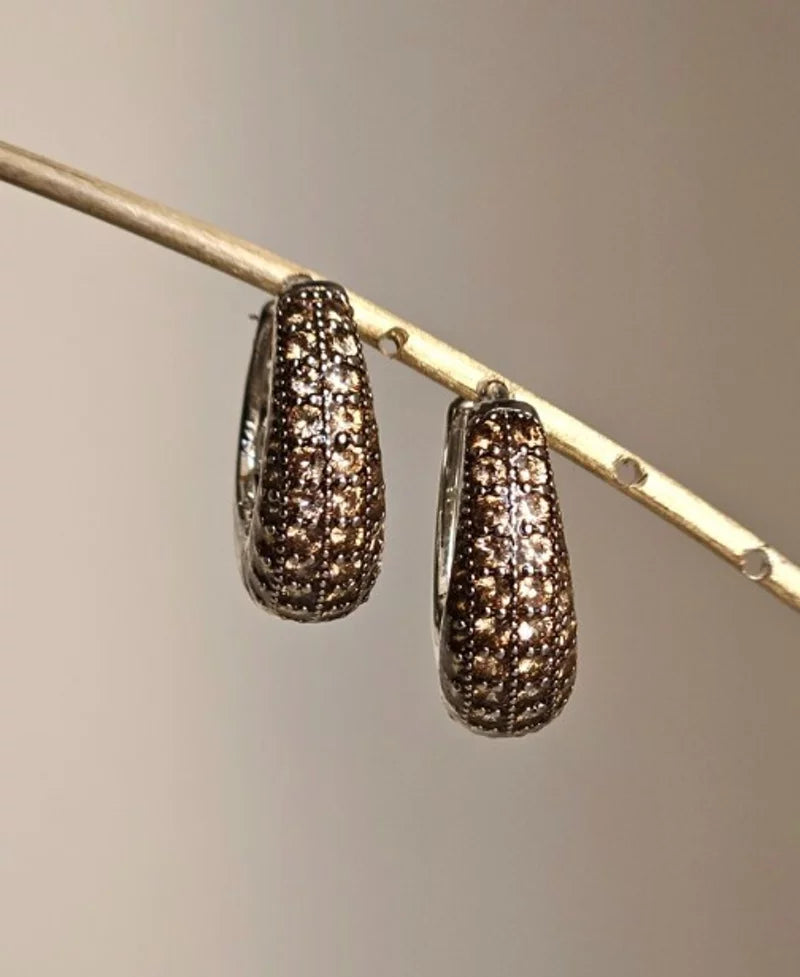 Orecchini fascia strass a goccia - argento e bronzo