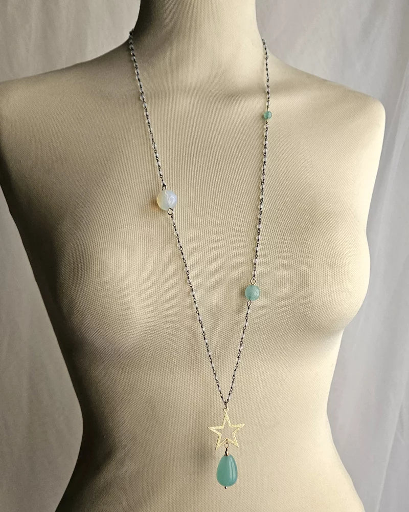 Collana Rosario Perline Colorate con Pietra di Luna e Stella