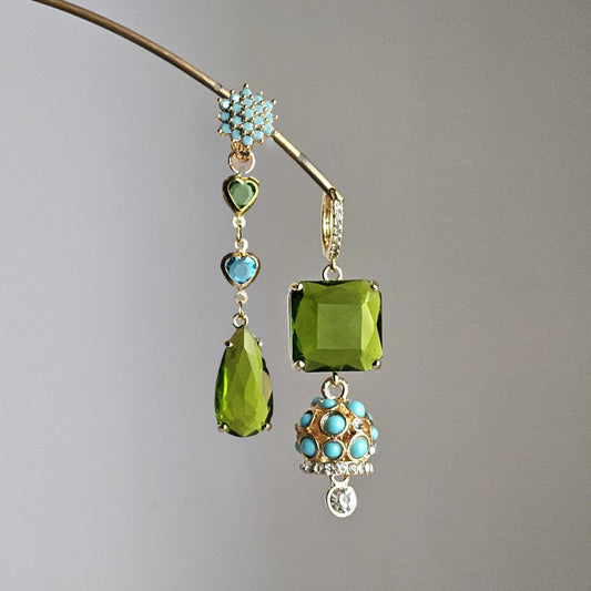 Orecchini cuori turchese kiwi e bell