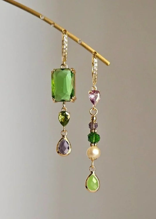 Orecchini verde viola e perla