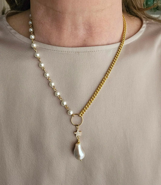 Collana Perle e Catena Groumette con Pendenti